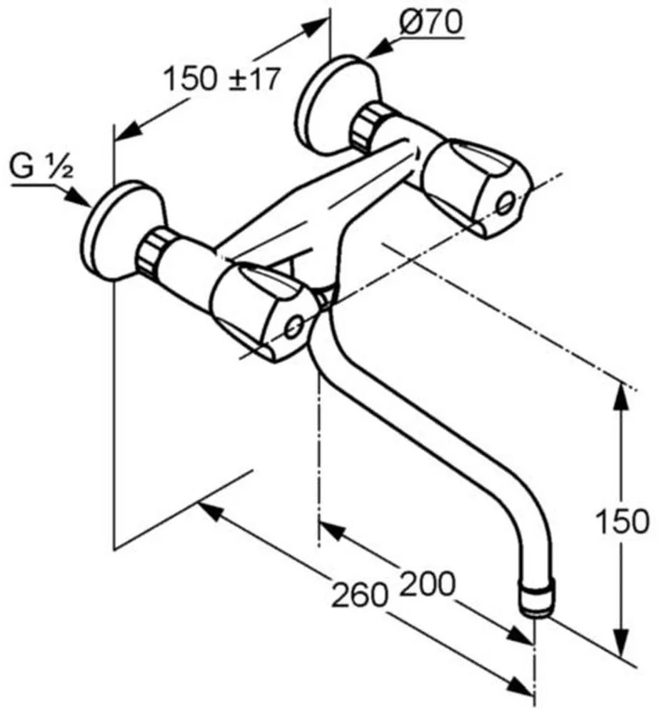 Baterie chiuveta bucatarie dubla comanda Kludi Standard montare perete, crom lucios