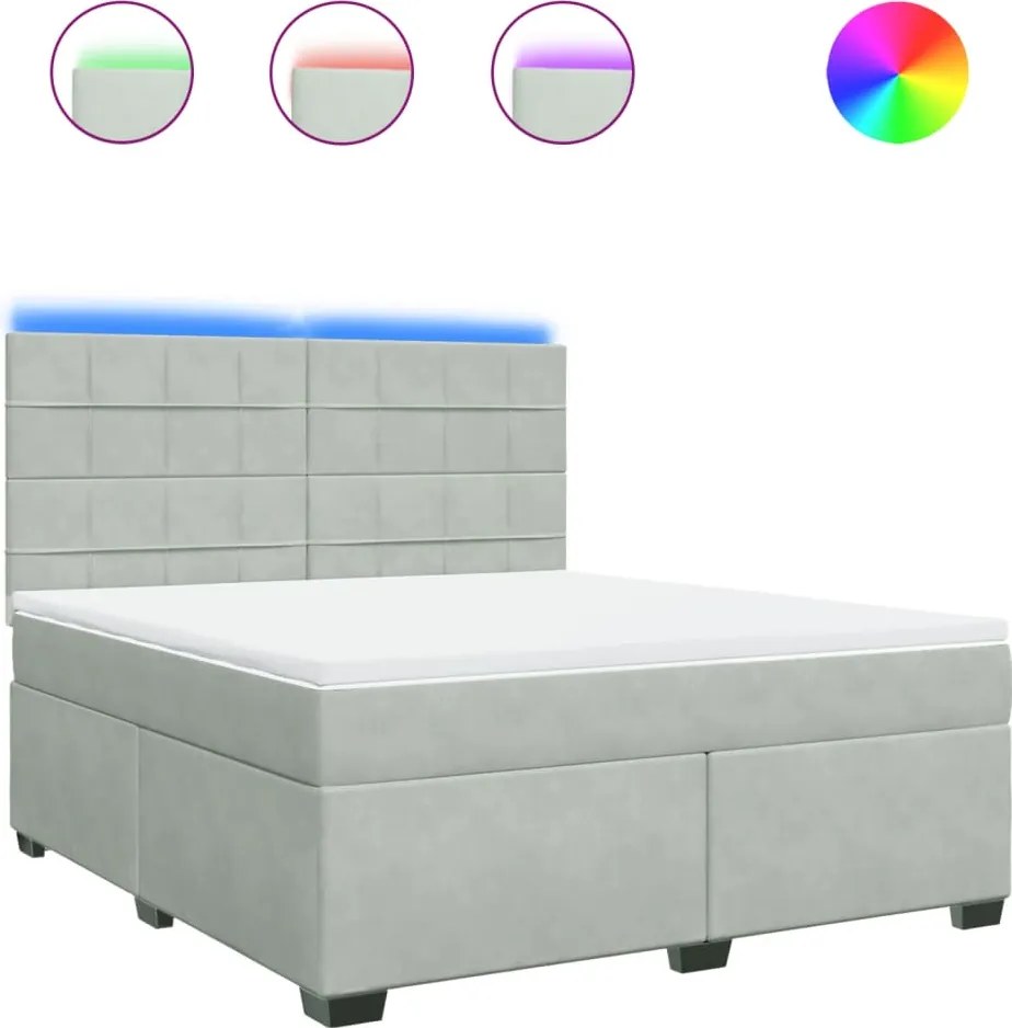 vidaXL Pat box spring cu saltea, gri deschis, 180x200 cm, catifea