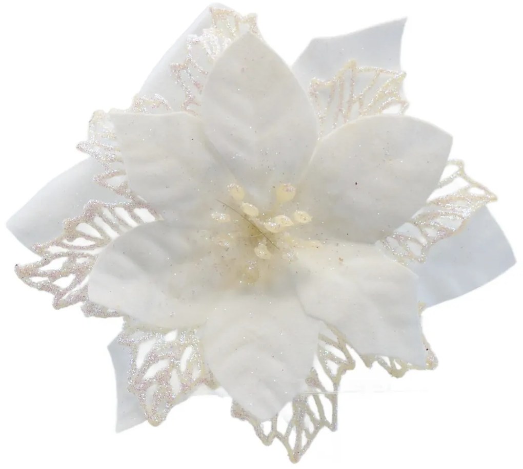 Decorațiuni de Crăciun Poinsettia cu clește alb,set de 6 bucăți