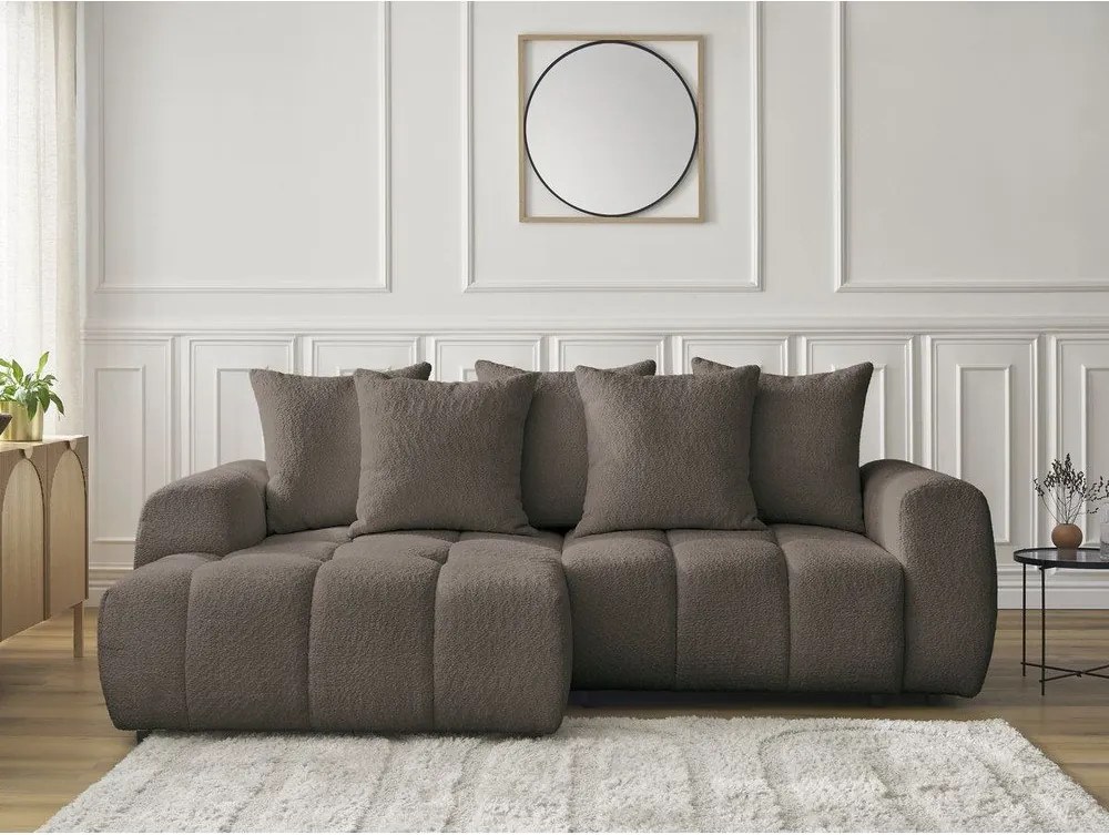 Colțar maro extensibil/cu spațiu de depozitare cu tapițerie din țesătură bouclé (cu colț pe partea stângă/cu șezlong) Roxelane – Bobochic Paris