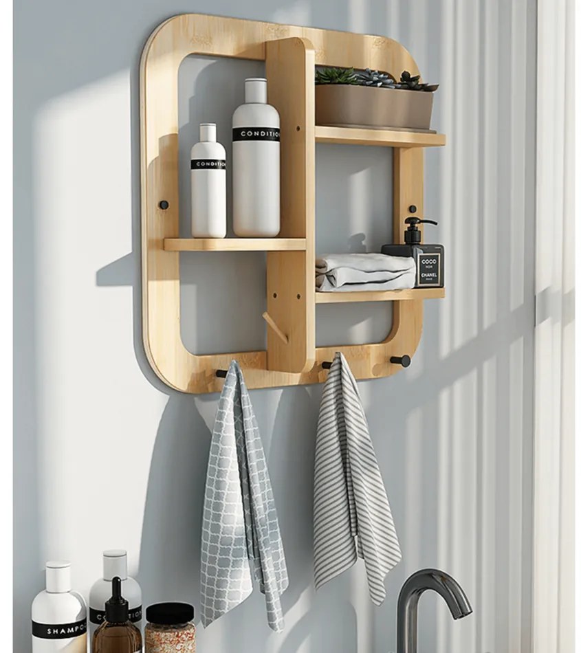 Raft de perete Artid 2, bambus, 52 x 10 x 59,5 cm