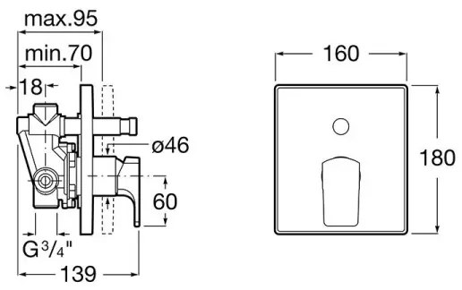 Roca A5A0B01C00 - Baterie de duș pentru montaj încorporat L90, crom lucios