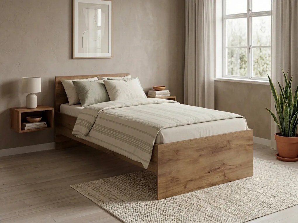 Pat ELISA 90 x 200 cm, stejar artisan Saltele: Cu saltele Deluxe 10 cm, Somiera pat: Fara somiera