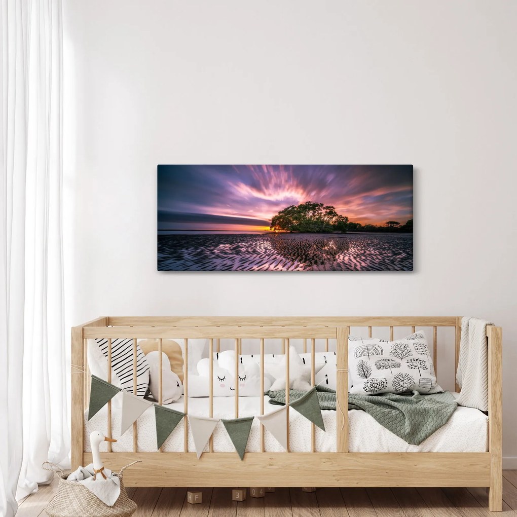 Tablou copacului pe plajă (120x50 cm)