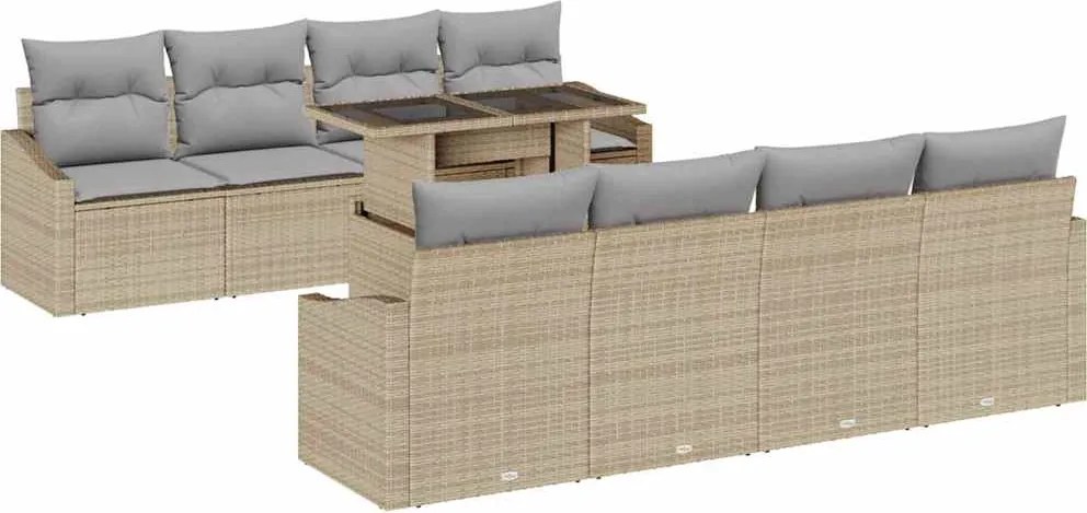 vidaXL Set de canapele pentru grădină cu pernă 9 pcs Bej poliratan