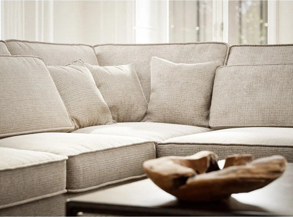 Colțar crem cu tapițerie din chenille (cu colț pe partea dreaptă/în formă de ”L”) Kirou – Maison de Rêve