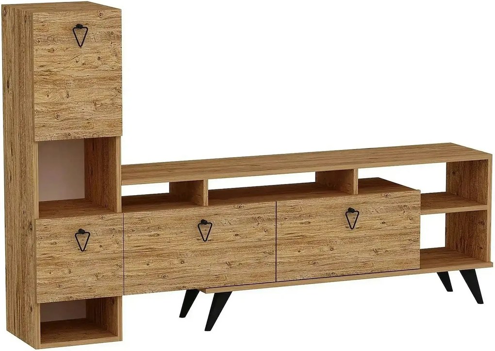 Comoda TV EMMY, pin/negru, PAL melaminat, 185x35x120 cm