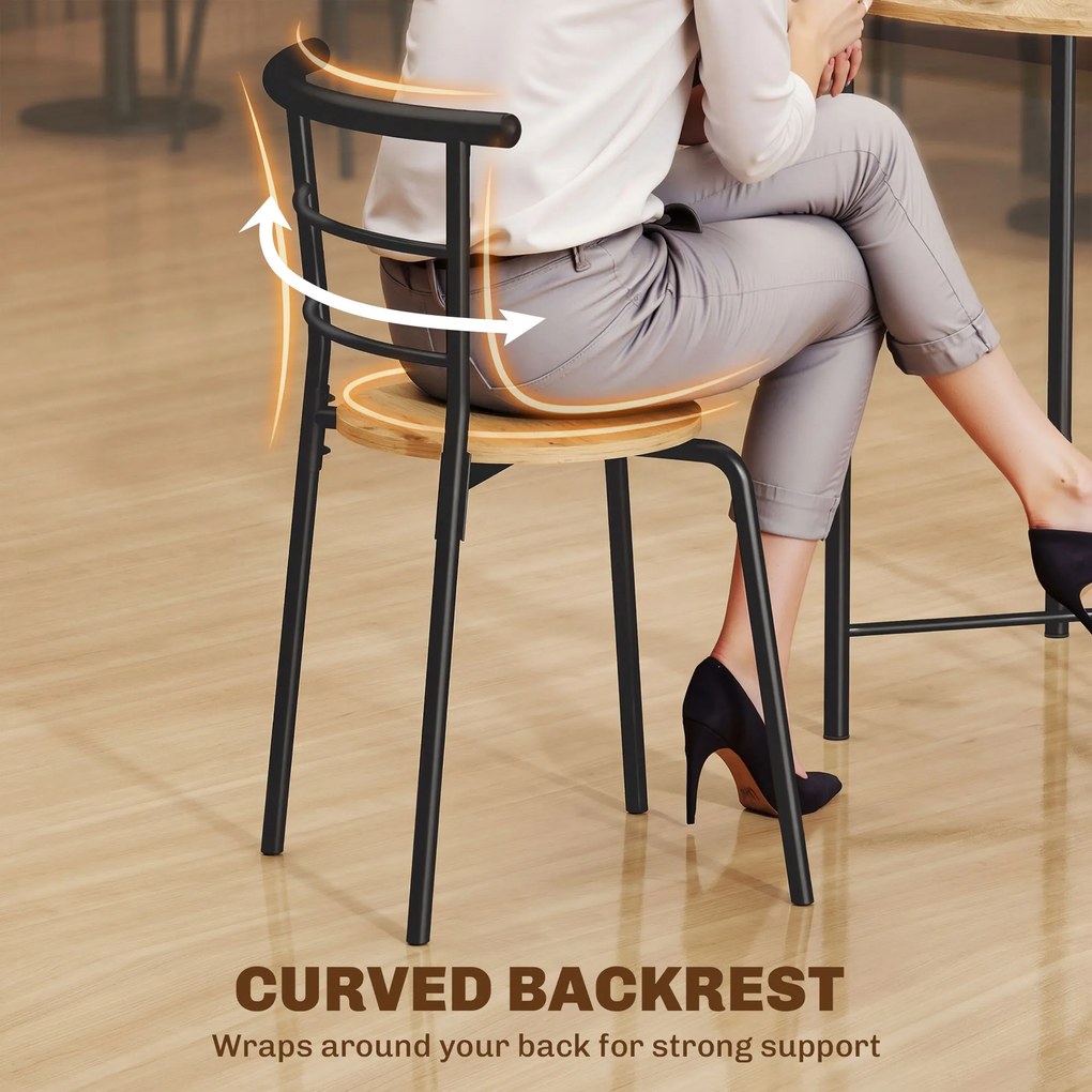 HOMCOM Set Masă Rotundă de Dining cu 4 Scaune Economisitor de Spațiu în Lemn și Metal Stil Industrial | Aosom Romania