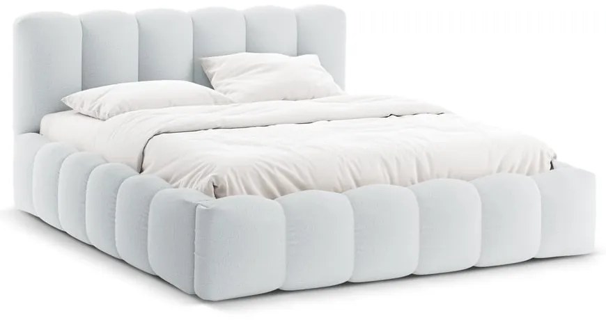 Pat matrimonial gri deschis tapițat cu spațiu de depozitare cu somieră 180x200 cm Lupine – Micadoni