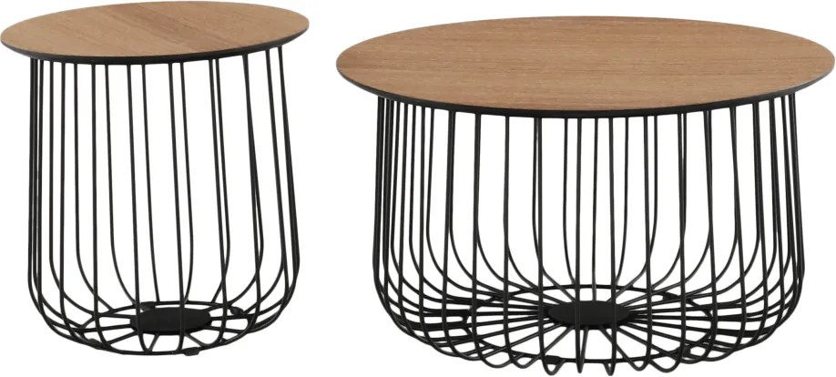 Set de două mese de cafea, stejar / negru, GROTO