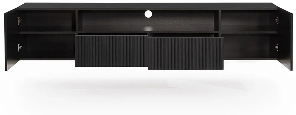 Comodă TV suspendatăă Nicole 200 cm cu nișă și sertare – negru / negru mat