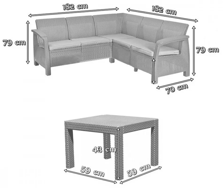Canapea de colț relaxantă Corfu cu masă Rosario maro