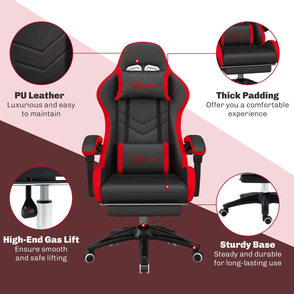 Vinsetto Scaun Gaming cu Înălțime Reglabilă și cu Spătar Rabatabil, 65x65x121-129 cm, Negru | Aosom Romania