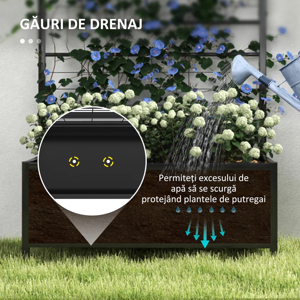 Outsunny Jardinieră cu Grilaj pentru Plante Cățărătoare din Oțel cu 2 Orificii de Drenaj, 90x40x120 cm, Negru | Aosom Romania