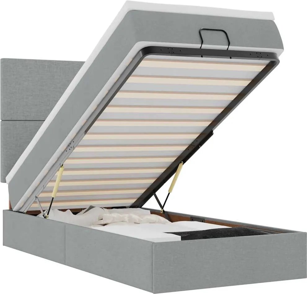 vidaXL Cadru de pat otoman cu saltea țesătură gri deschis 80x200cm