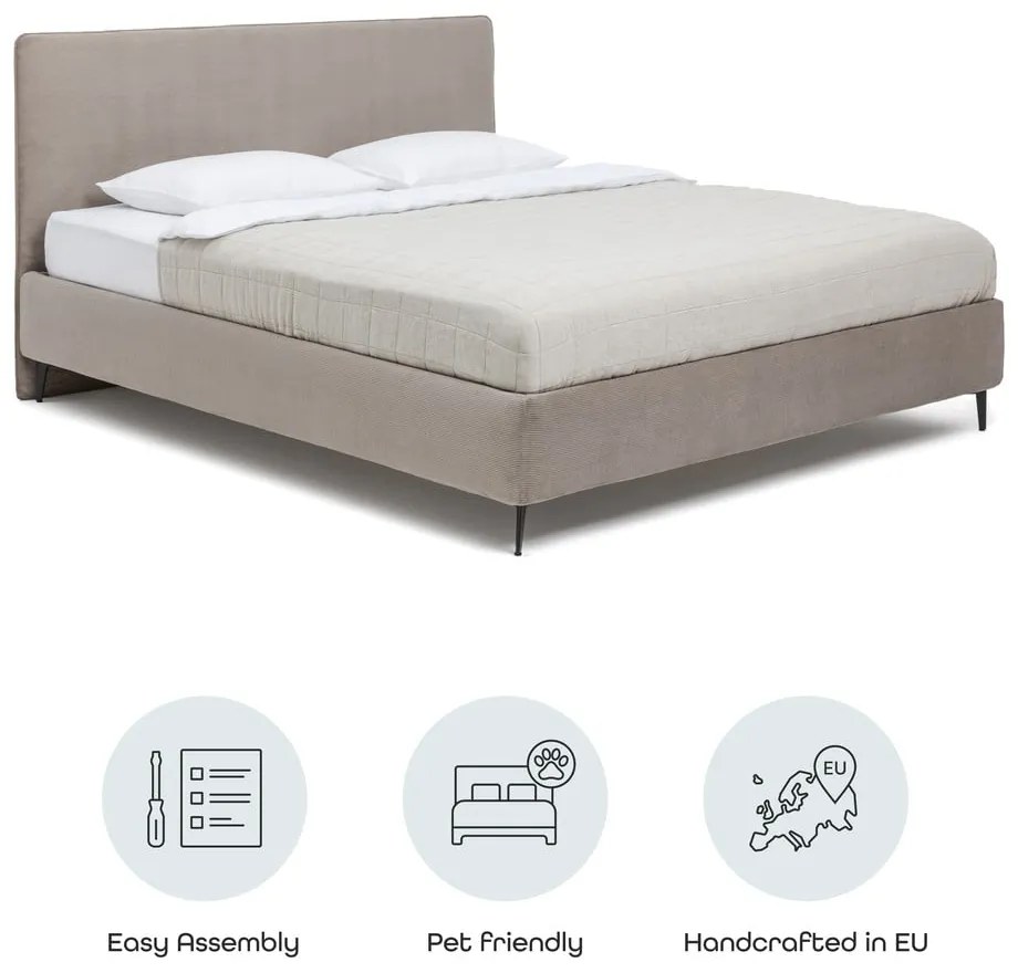 Pat matrimonial taupe tapițat cu somieră 180x200 cm Noira Slim – Bonami Selection