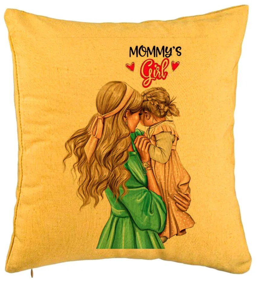 Perna Decorativa, Model Mommy&apos;s Girl, 40x40 cm, Galben, Husa Detasabila, Burduf