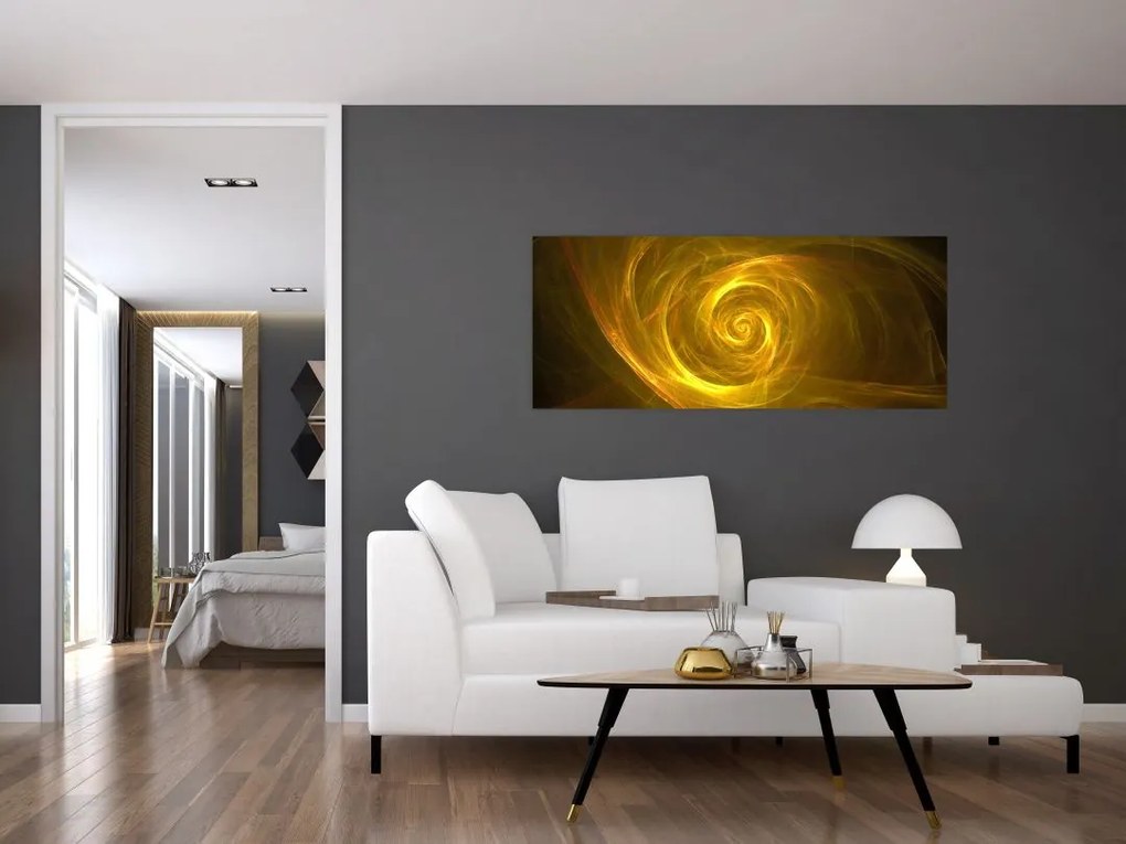 Tabloul cu spirala abstractă în galben (120x50 cm)