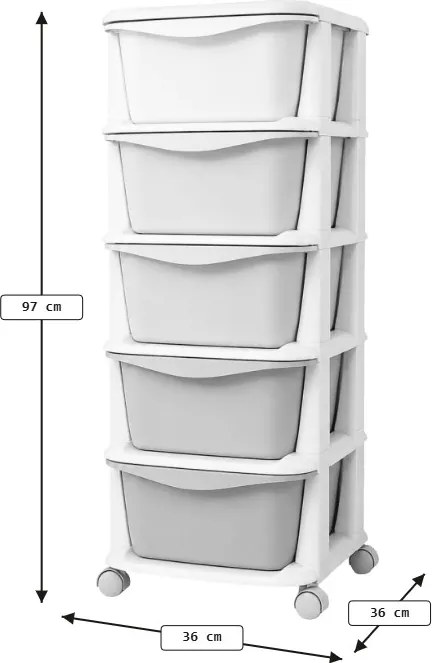 Raft pe roti cu sertare TONES 97x36x36 cm, albastru