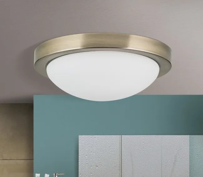 Plafoniera iluminat baie, protectie IP44, diametru 32cm, Fato antique brass