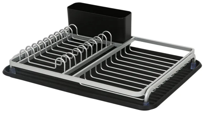 Uscator de vase Luigi Ferrero FR-3932A, 43x32x12 cm, Rezistent la coroziune, 3 compartimente, Tava de scurgere, Negru/Argintiu