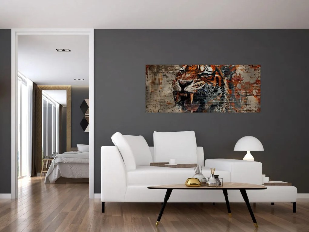 Tablou - Tigru din Cărămizi (120x50 cm)