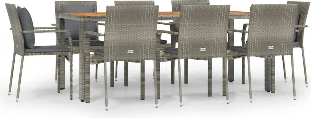 vidaXL Set mobilier grădină cu perne, 9 piese, gri, poliratan