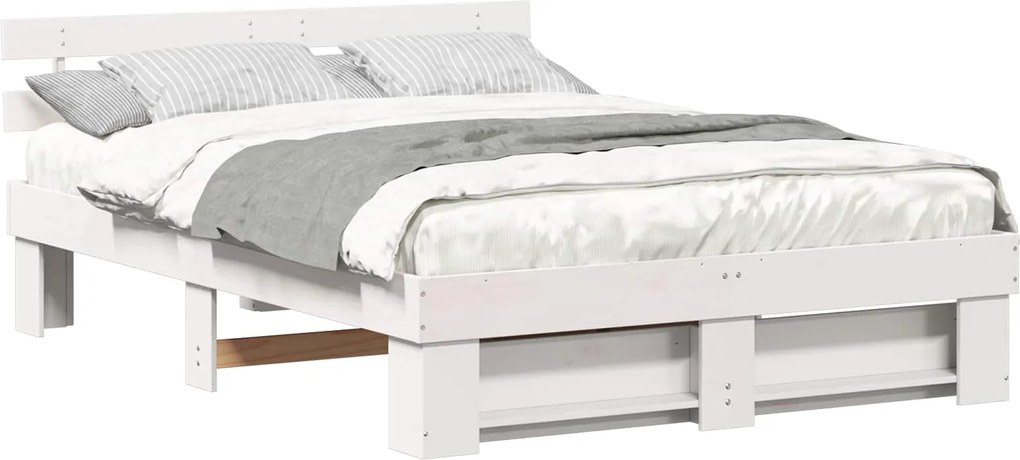 vidaXL Cadru de pat cu headboard Alb 160 x 200 cm Lemn de pin masiv