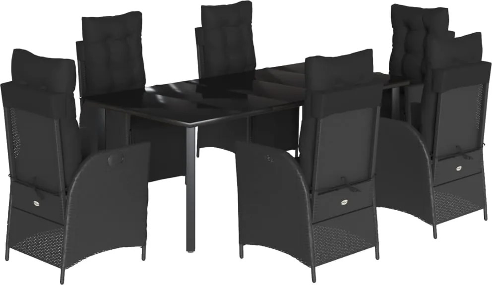 vidaXL Set mobilier de grădină cu perne, 7 piese, negru, poliratan