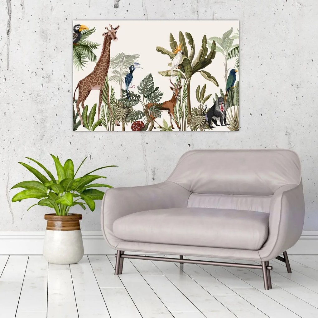 Tablou - Jungla plină de animale (90x60 cm)