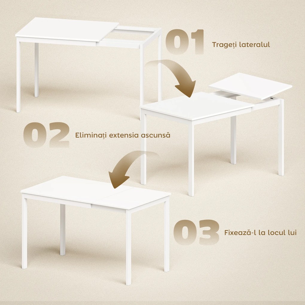 HOMCOM Masă de Sufragerie Extensibilă 80-120 cm pentru 4-6 Persoane, Masă Economisitoare de Spațiu cu Extensie Glisantă, Natural | Aosom Romania