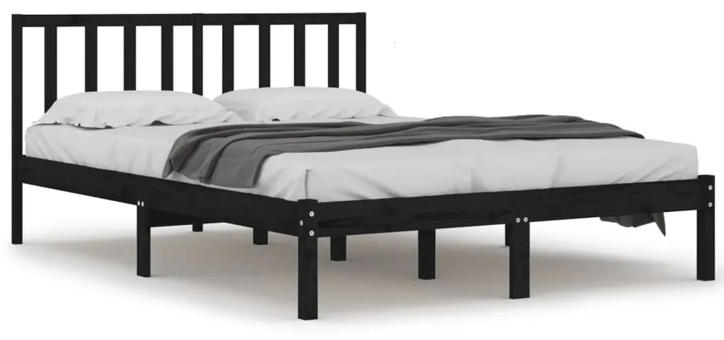 3105045 vidaXL Cadru de pat mic dublu, negru, 120x190 cm, lemn masiv de pin
