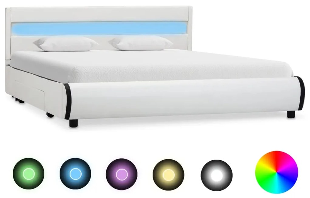 284968 vidaXL Cadru de pat cu LED, alb, 120 x 200 cm, piele ecologică
