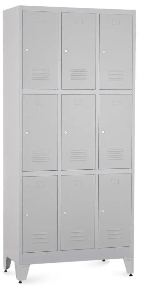 Dulap metalic - 9 cutii, 90 x 45 x 196,5 cm, picioare reglabile, încuietoare cilindrică, gri deschis - ral 7035