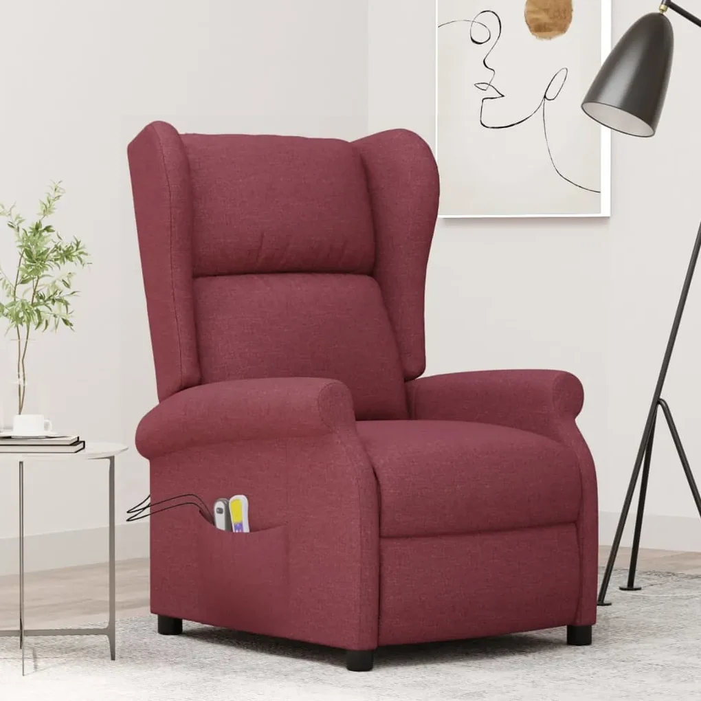 3098334 vidaXL Fotoliu de masaj electric spătar aripi, roșu vin, textil