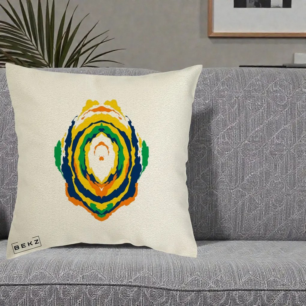 Perna Decorativa Oval Abstract Multicolor, 40x40 cm, Ecru, Husa Detasabila, Perna Inclusa, BEKZ®