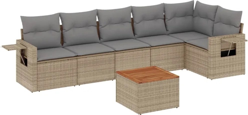 vidaXL Set canapele de grădină, 7 piese, cu perne, bej, poliratan