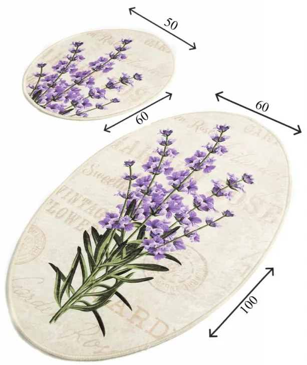 Set 2 Covorase de Baie Lavender DJT, Crem / Violet