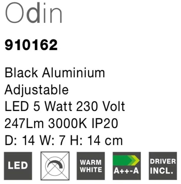 Aplica LED ambientala, ajustabila ODIN neagra NVL-910162