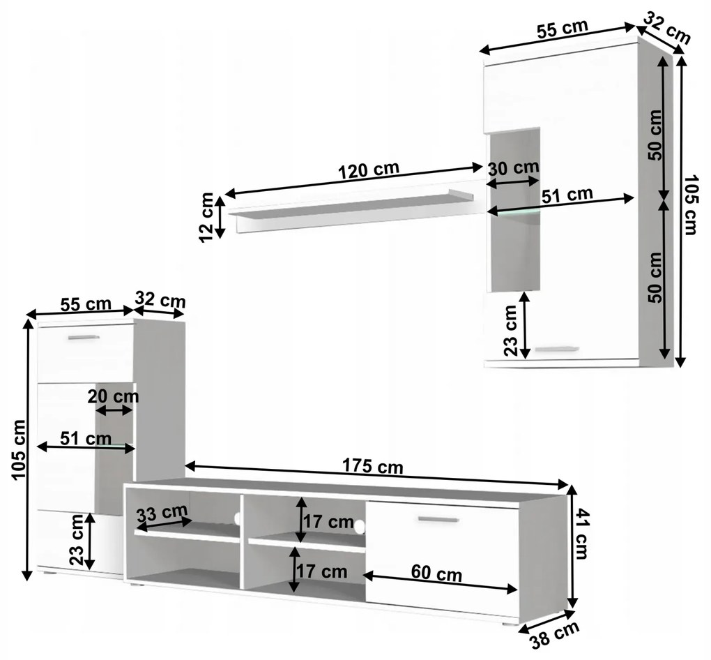 Set mobila Living ,led , Front alb,230 cm lungime ,modern,Bortis Impex