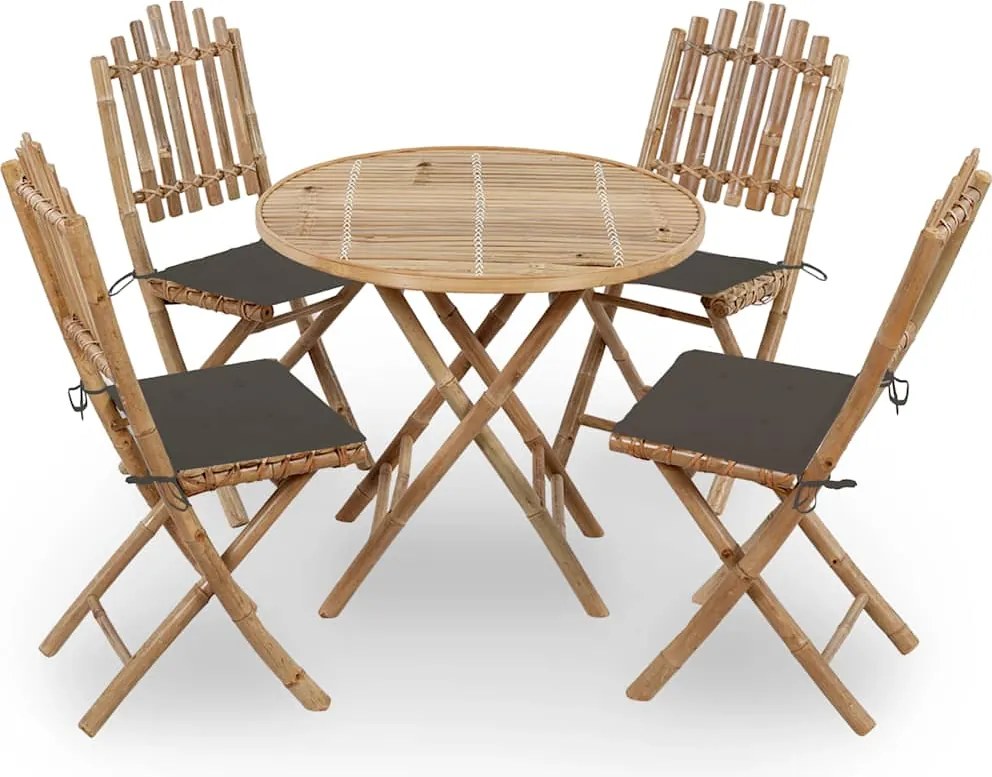 vidaXL Set mobilier de exterior pliabil, cu perne, 5 piese, bambus