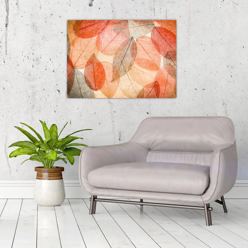 Tablou pe sticlă cu frunzele de toamnă pictate (70x50 cm)