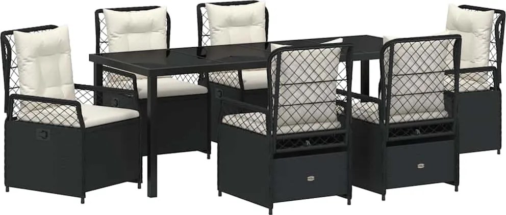 vidaXL Set de masă pentru grădină 7 pcs Negru poliratan