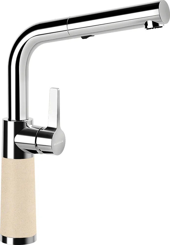 Baterie bucatarie Schock SC-540 Cristalite Moonstone cu cap extractibil, 2 tipuri de jet, aspect granit, cartus ceramic, bej