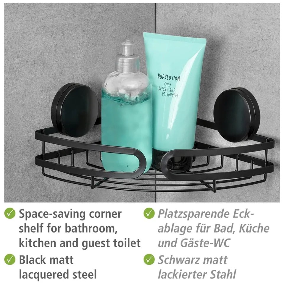 Raft de colț pentru baie Wenko Static-Loc® Pavia, lățime 27 cm, negru