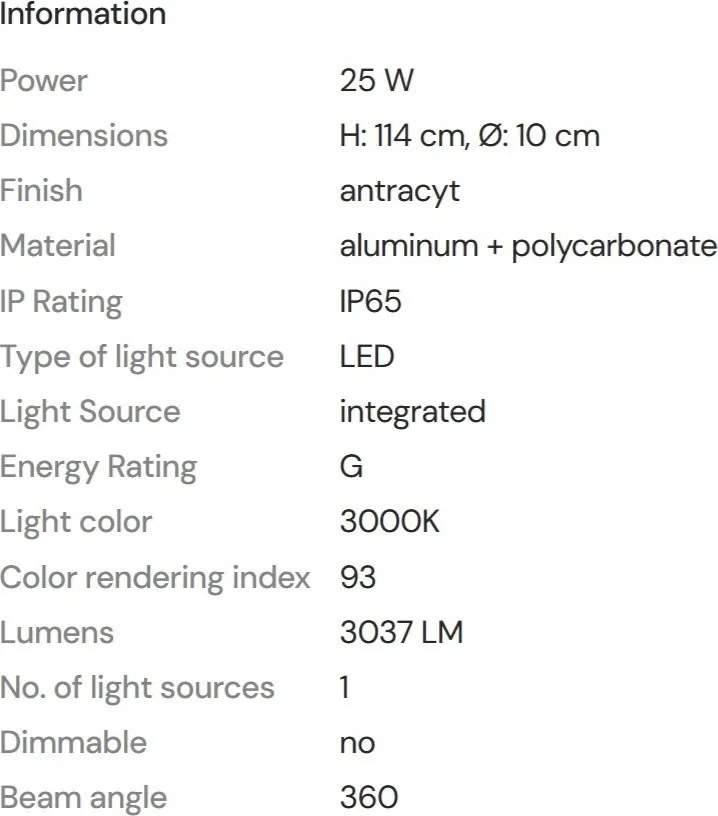 Stalp LED iluminat exterior IP65 Gardenia 25W