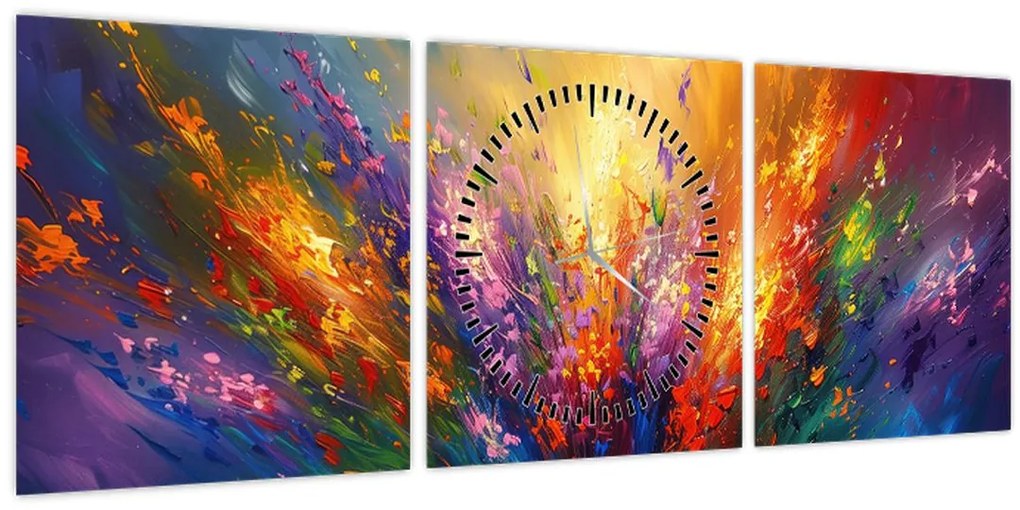 Tablou - Abstracție de flori (cu ceas) (90x30 cm)