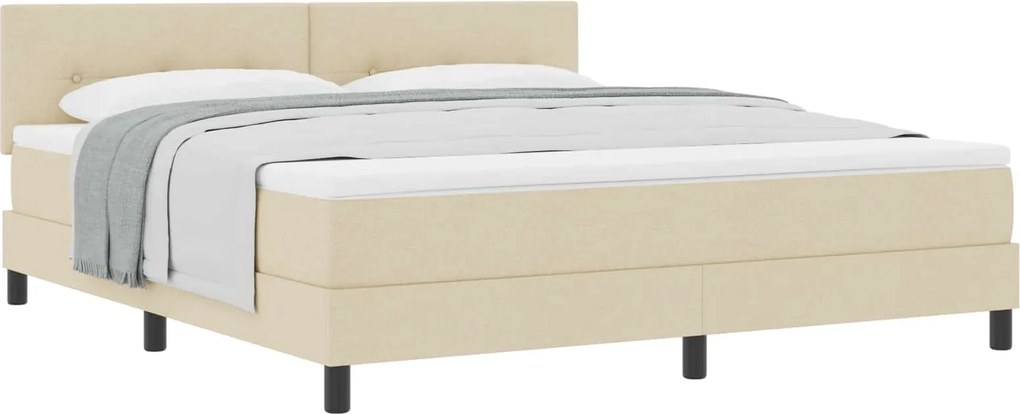 vidaXL Pat cu arcuri cu saltea cu headboard Crem 180 x 200 cm țesătură