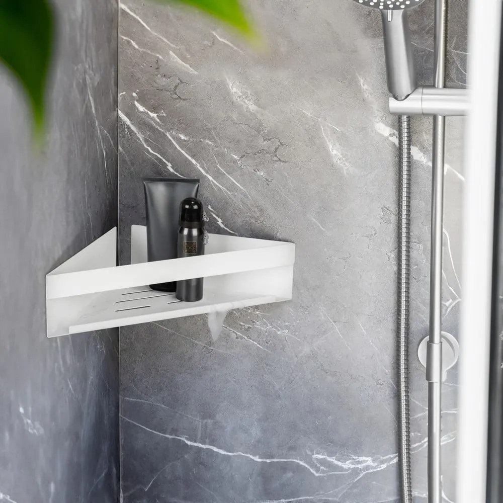 Raft pentru baie alb mat autoadeziv, pentru colț cu Turbo-Loc din oțel inoxidabil Genova – Wenko