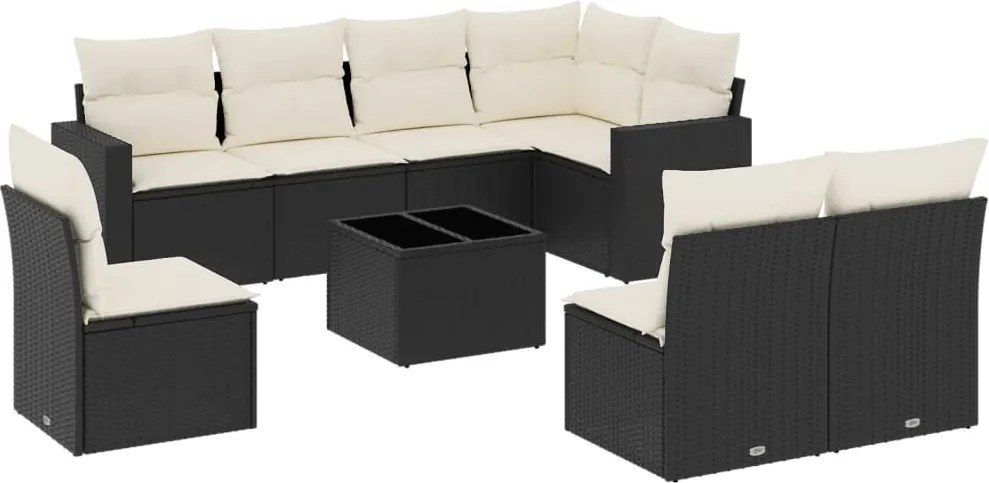 vidaXL Set mobilier de grădină cu perne, 9 piese, negru, poliratan
